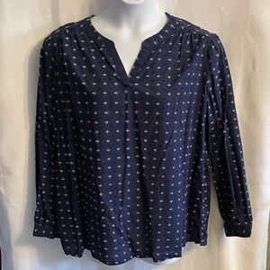 Time and Tru Dark Blue Eyelet Blouse XXL 20
